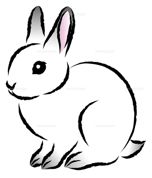 【原画】手描きうさぎイラスト タイトル『考えるウサギ』 絵筆で描いた墨絵風のお洒落なウサギのイラスト 手描きのアナログ風