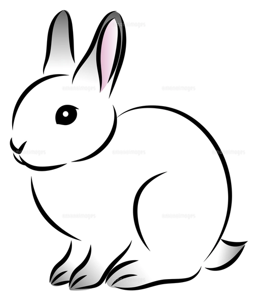 絵筆で描いた墨絵風のお洒落なウサギのイラスト 手描きのアナログ風