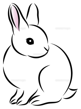 絵筆で描いた墨絵風のお洒落なウサギのイラスト 手描きの
