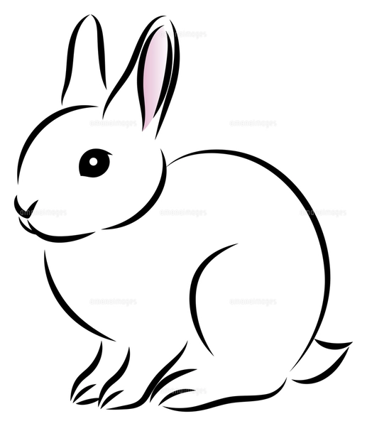 絵筆で描いた墨絵風のお洒落なウサギのイラスト 手描きのアナログ風