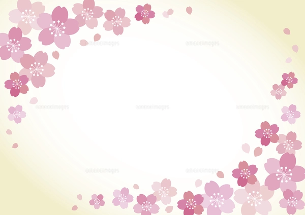 和風桜の花フレーム05/金箔・黄色背景のイラスト素材