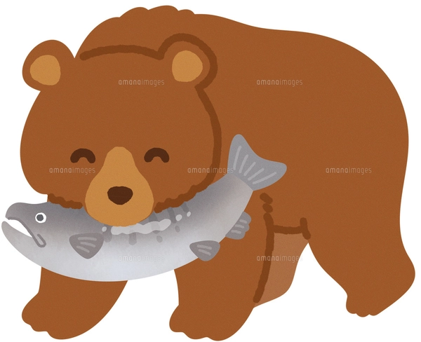 鮭をくわえた熊のイラスト素材 [FYI05089040] | ストックフォトの