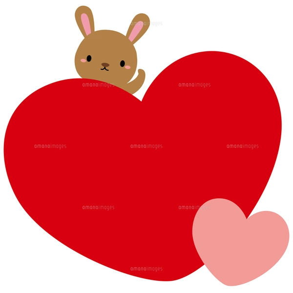 かわいいうさぎのハートフレーム09/赤のイラスト素材 [FYI05157375