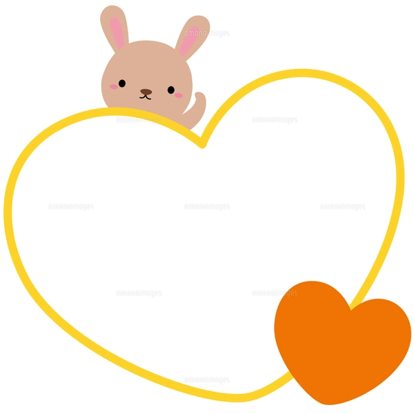 かわいいうさぎのハートフレーム14/ピンクラインのイラスト素材