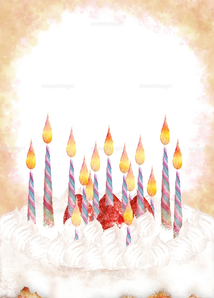 手描き水彩画ケーキのバースデーカードのイラスト素材