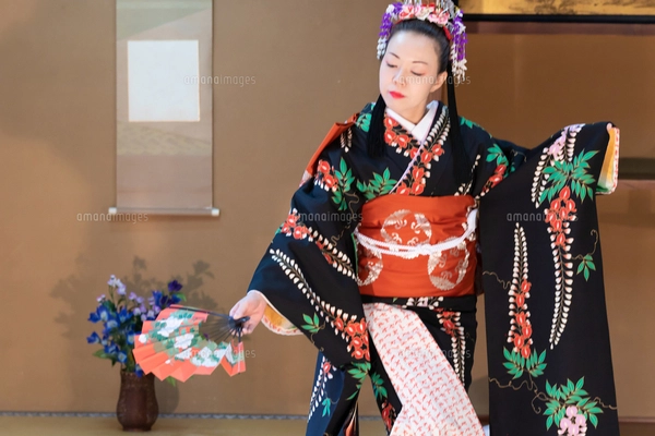 着物姿で日本舞踊を踊る若い日本人女性の写真素材 [FYI07506558