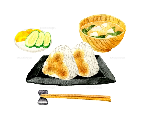 おにぎりのセット 和食の手描き水彩イラスト素材集のイラスト素材