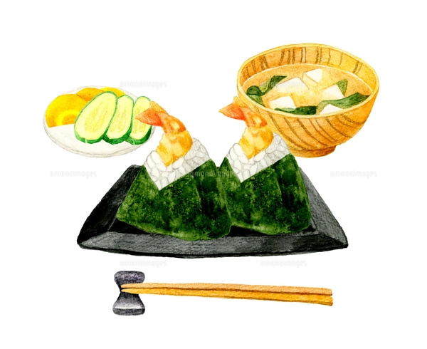 おにぎりのセット 和食の手描き水彩イラスト素材集のイラスト素材