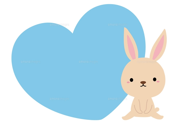 お座りうさぎとハートのタイトルイラスト/赤のイラスト素材