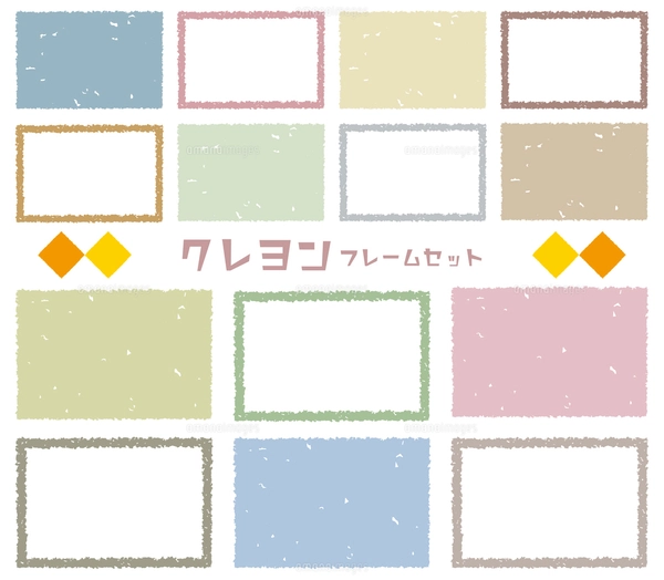 クレヨン画 フレーム付き 手描きクレヨンフレーム/四角06ピンク：イラスト無料