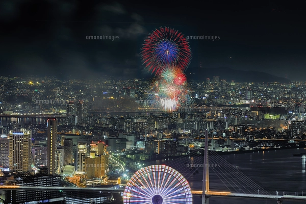 花火の夜景画 Ken | なにわの夜空に大輪の花（2022.8.27） * 待ちに待った地元