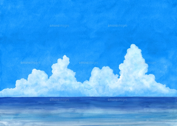 夏雲と海の水彩画のイラスト素材 [FYI07736828] | ストックフォトの