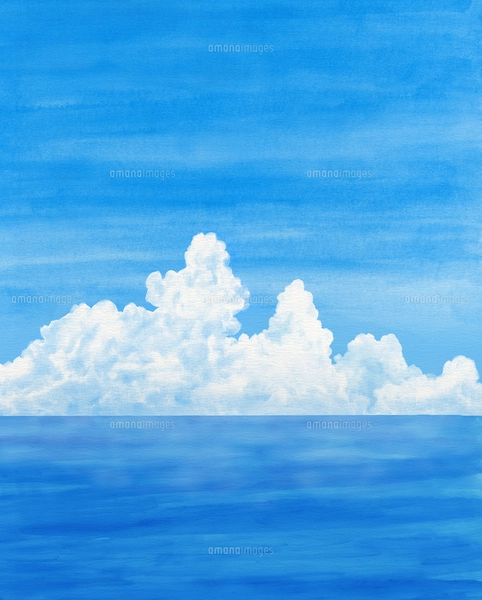 夏雲と海の水彩画のイラスト素材 [FYI07736831] | ストックフォトの