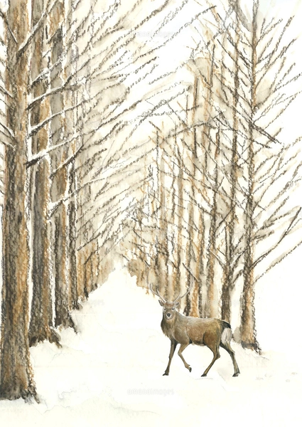 No.555 大きめF4 クリスマス　雪景色　冬景色　鹿　アクリル画　原画 No.555 大きめF4 クリスマス 雪景色 冬景色 鹿 アクリル画 原画 - メルカリ