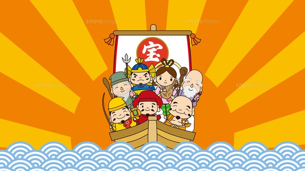 F6 人気の七福神　日の出　富士　宝船と目出度いづくし Amazon.co.jp: 開運七福神 宝船 開運招福宝船 金色の宝船 弁財天