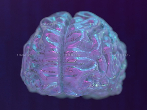 脳みそライト！ 幻想的な光にライトアップされた人工知能化された脳の3Dイラストの