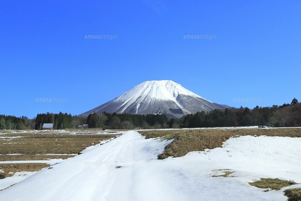 雪の大山と田園風景の写真素材 [FYI07880017] | ストックフォトの