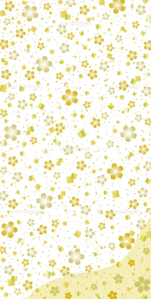 桜の花と金箔紙吹雪の和風背景/縦長/桃色・金のイラスト素材