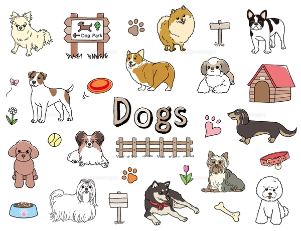 かわいい犬の手描きイラストセットのイラスト素材 [FYI07959629