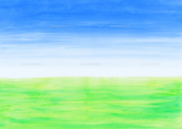 緑の草原と青空水彩画のイラスト素材 [FYI07974111] | ストックフォト