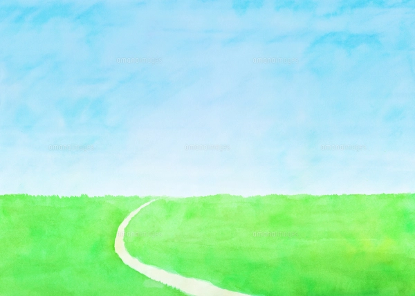 緑の草原と青空水彩画のイラスト素材 [FYI07974116] | ストックフォト