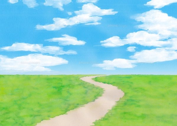緑の草原と青空水彩画のイラスト素材 [FYI07974116] | ストックフォト