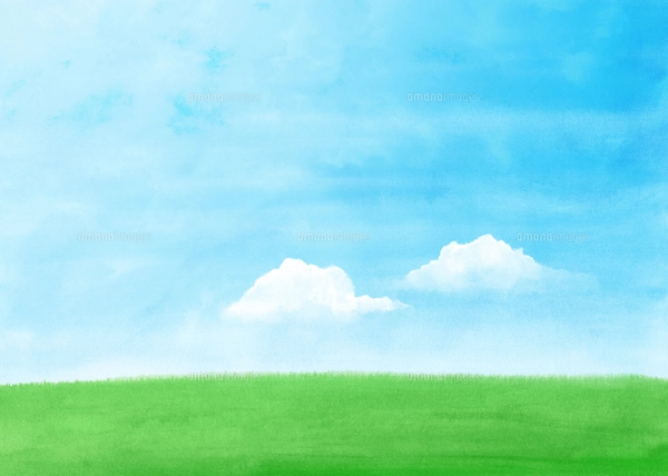 緑の草原と青空水彩画のイラスト素材 [FYI07974114] | ストックフォト