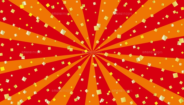 サンバーストと金箔紙吹雪の縦長バナー背景/紅白のイラスト素材