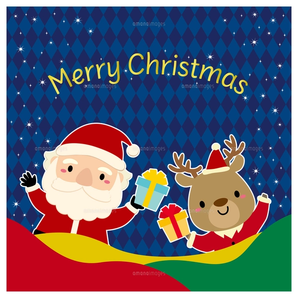 かわいいサンタクロースとトナカイのクリスマスキャラクターイラスト02