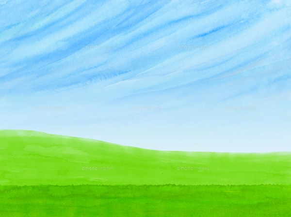 緑の草原と青空水彩画のイラスト素材 [FYI08177767] | ストックフォト