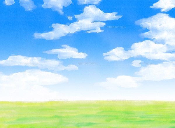 緑の草原と青空水彩画のイラスト素材 [FYI08177767] | ストックフォト
