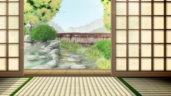 和風イラスト承ります 和室から桜が咲く和風の庭が見えるイラストのイラスト素材