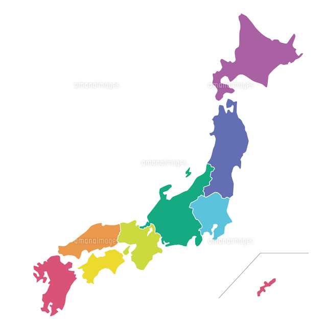 日本地図（地方区分）カラーのイラスト素材 [FYI08219273] | ストック 