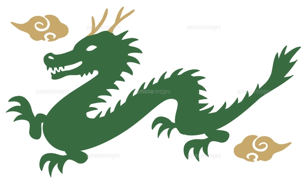 龍のモノトーン手描き線画イラスト 金色背景付きのイラスト素材