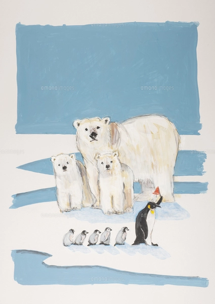 白クマとペンギンの行進のイラスト素材 [FYI08233054] | ストック