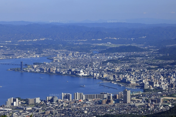 比叡山から望む琵琶湖と大津市街地 滋賀県 大津市の写真素材