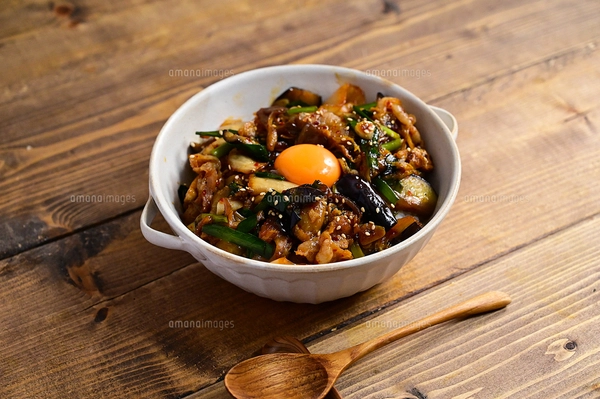 豚肉と茄子のスタミナ丼の写真素材 [FYI08248800] | ストックフォトの