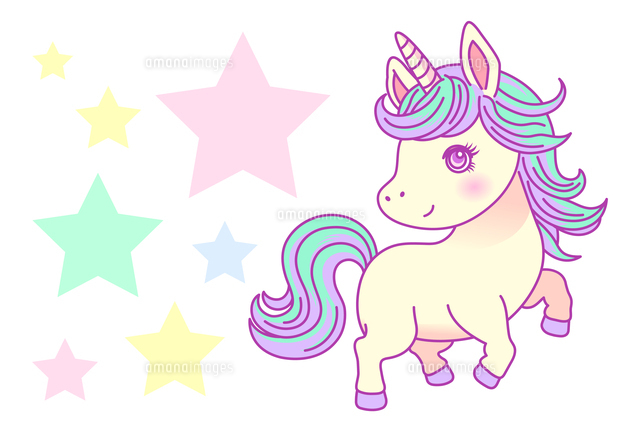 かわいいユニコーンと星のカラーイラストのイラスト素材 [FYI08328040